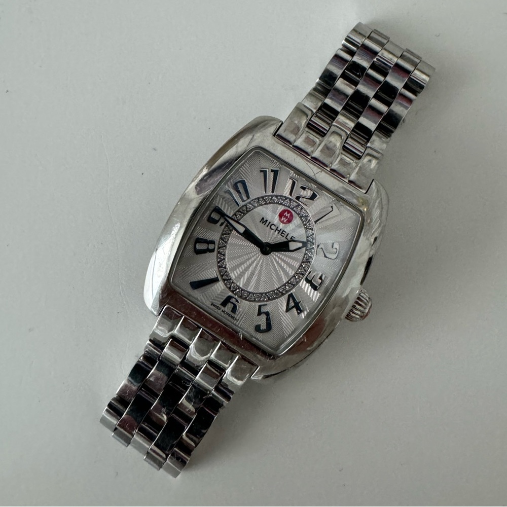 Michele Urban Mini Stainless Steel Watch with Diamond Detail